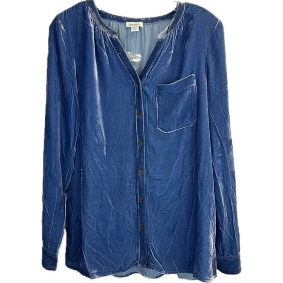 NWT Sundance Catalog Romance Velvet Silk Blend Top Blue Fairy Button Down Size S